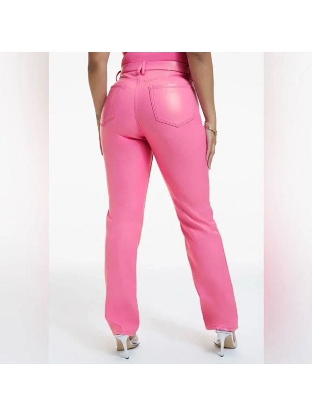 Women's GOOD AMERICAN Straight Leg Faux Leather Pants Size 6 Pink - Picture 3 of 11